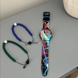 Swatch Vibrant Abstract Men's Watch Lokai Bracelets